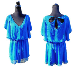 EXPRESS Blue dress with black trim sheer Large